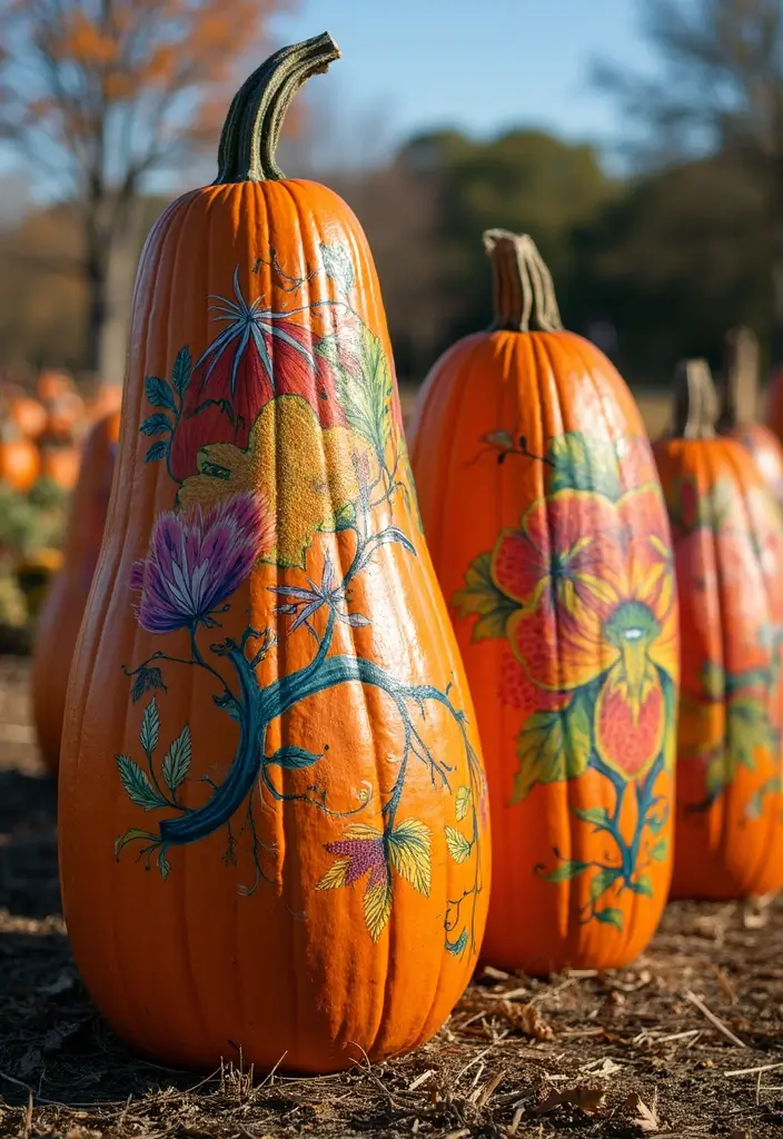 30+ Tall Pumpkin Painting Ideas That Are Eye-Catching and Unique - 16. Wrap-Around Designs
