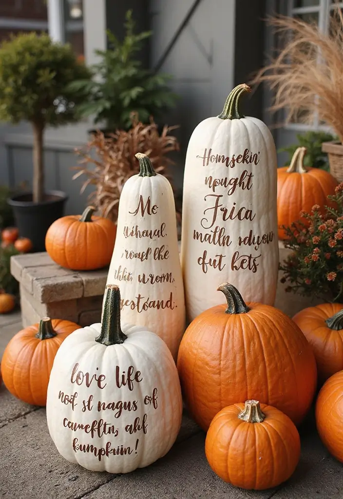 30+ Tall Pumpkin Painting Ideas That Are Eye-Catching and Unique - 17. Seasonal Quotes and Sayings