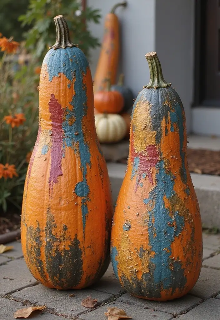 30+ Tall Pumpkin Painting Ideas That Are Eye-Catching and Unique - 18. Textured Paint Pumpkins
