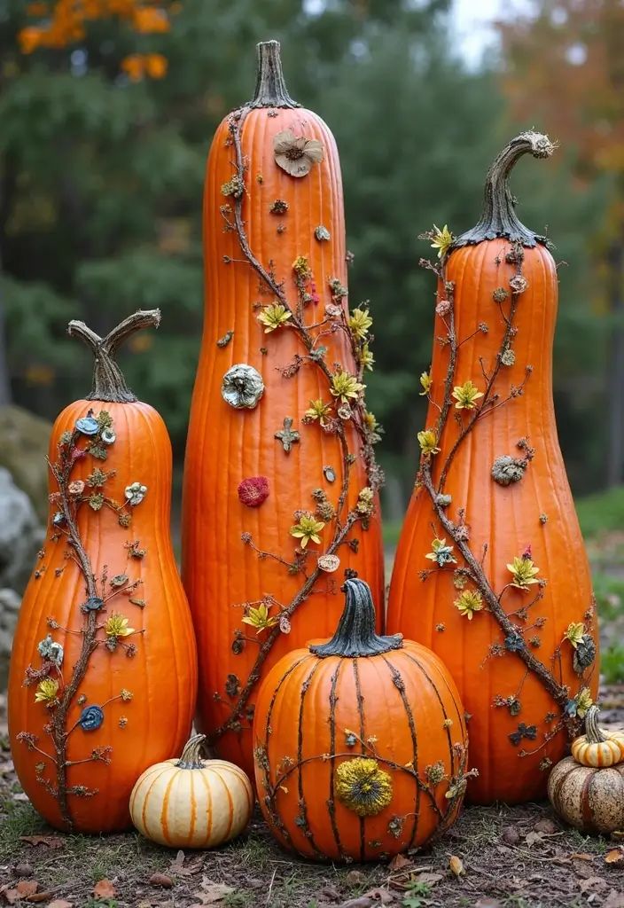 30+ Tall Pumpkin Painting Ideas That Are Eye-Catching and Unique - 19. Mixed Media Magic