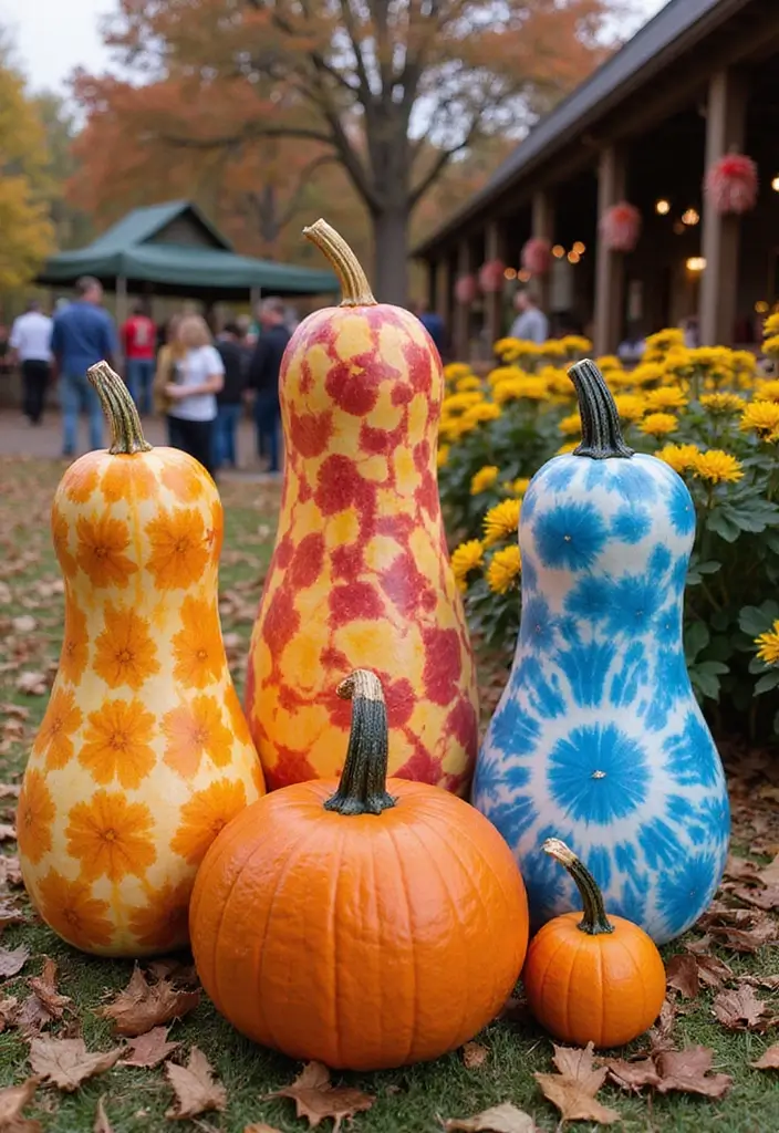 30+ Tall Pumpkin Painting Ideas That Are Eye-Catching and Unique - 21. Colorful Tie-Dye Pumpkins