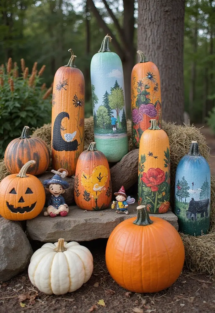 30+ Tall Pumpkin Painting Ideas That Are Eye-Catching and Unique - 23. Storybook Themes