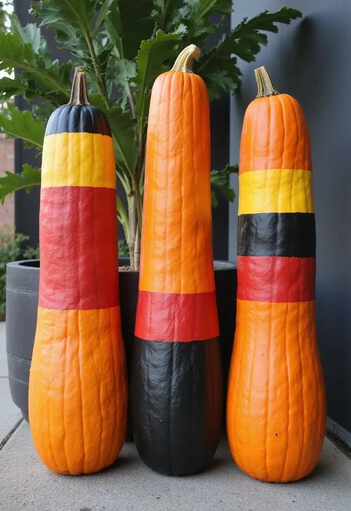 30+ Tall Pumpkin Painting Ideas That Are Eye-Catching and Unique - 27. Color Block Pumpkins