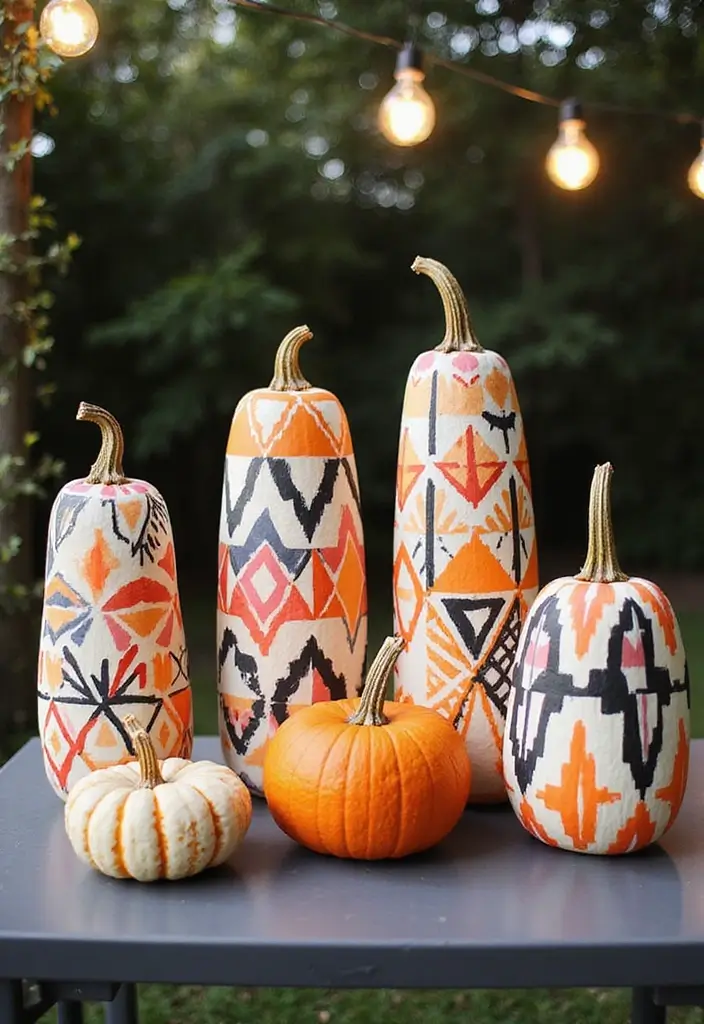 30+ Tall Pumpkin Painting Ideas That Are Eye-Catching and Unique - 4. Geometric Patterns