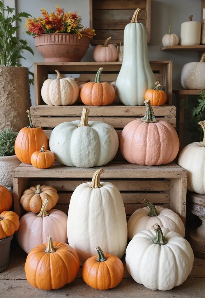 30+ Tall Pumpkin Painting Ideas That Are Eye-Catching and Unique - 6. Farmhouse Chic Designs