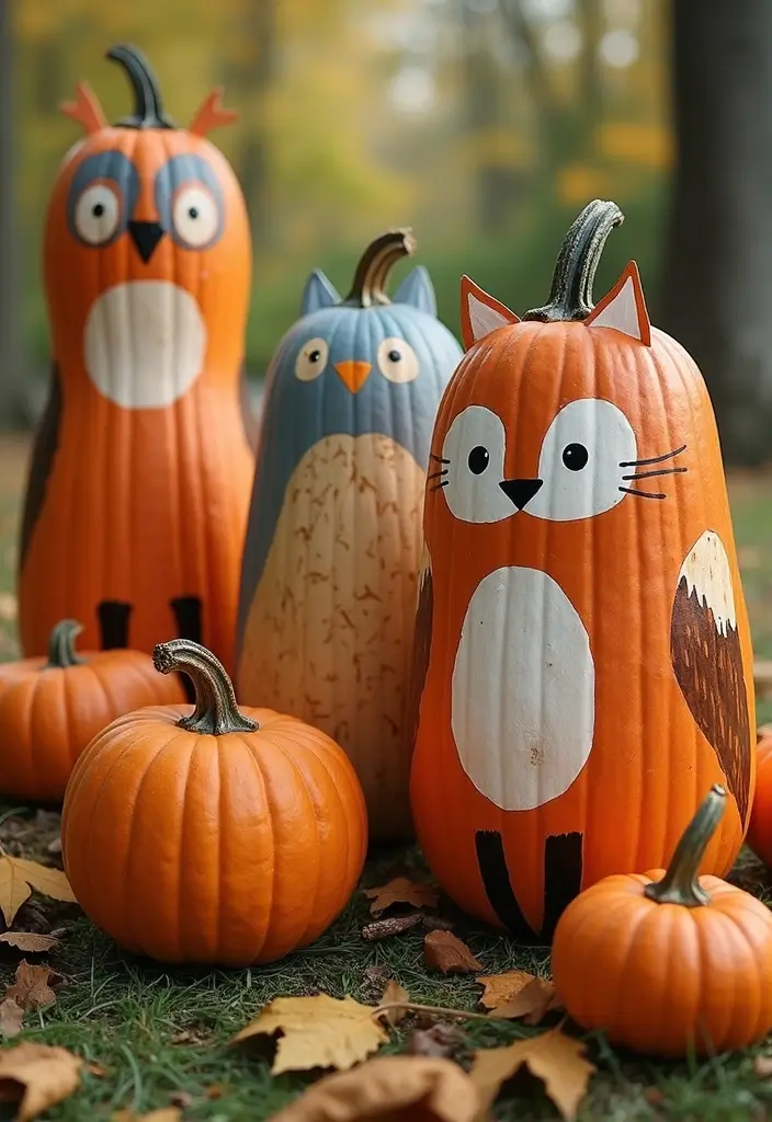 30+ Tall Pumpkin Painting Ideas That Are Eye-Catching and Unique - 7. Animal Themes