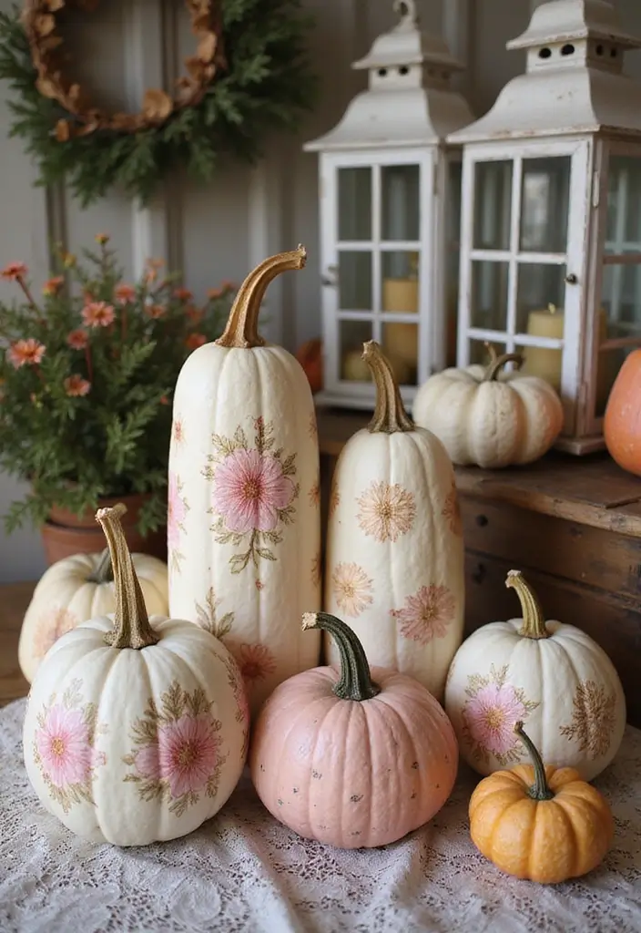 30+ Tall Pumpkin Painting Ideas That Are Eye-Catching and Unique - 8. Vintage-Inspired Patterns