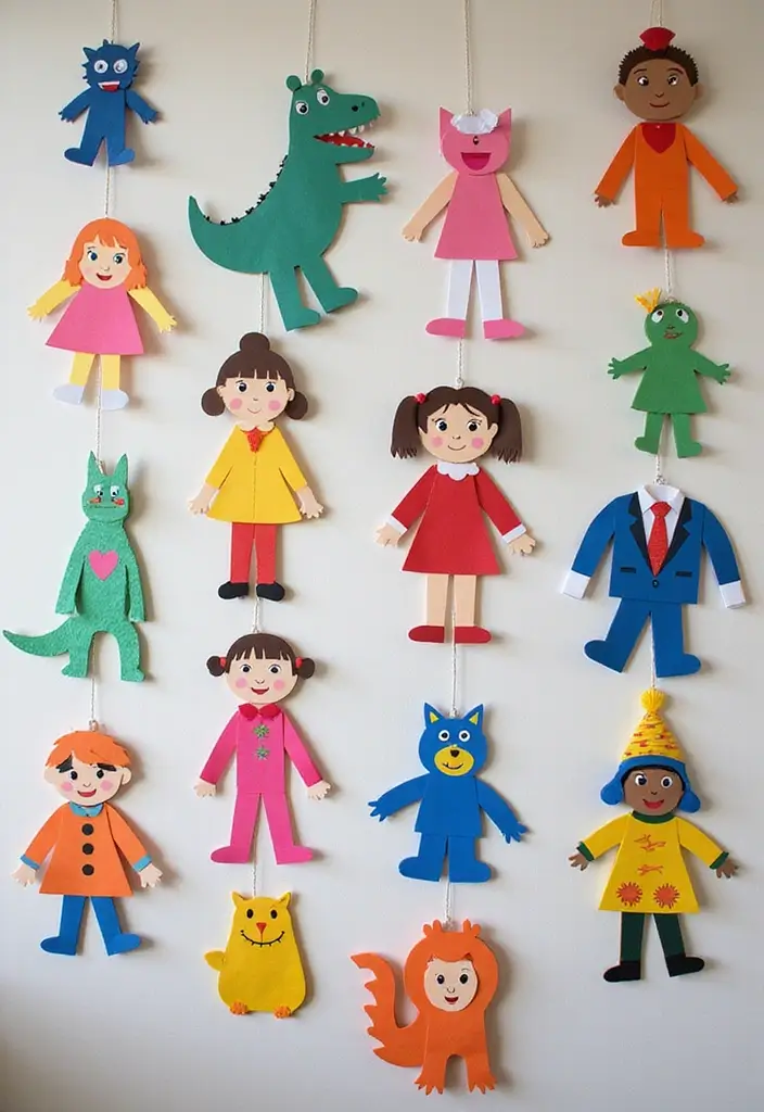 30+ Wall Hanging Craft Ideas With Paper That Decorate Any Room - 28. Paper Puppets Wall Display