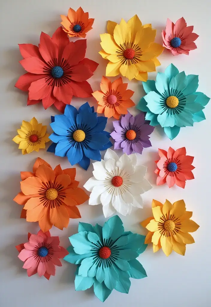 30+ Wall Hanging Craft Ideas With Paper That Decorate Any Room - 4. Paper Flower Wall Decor