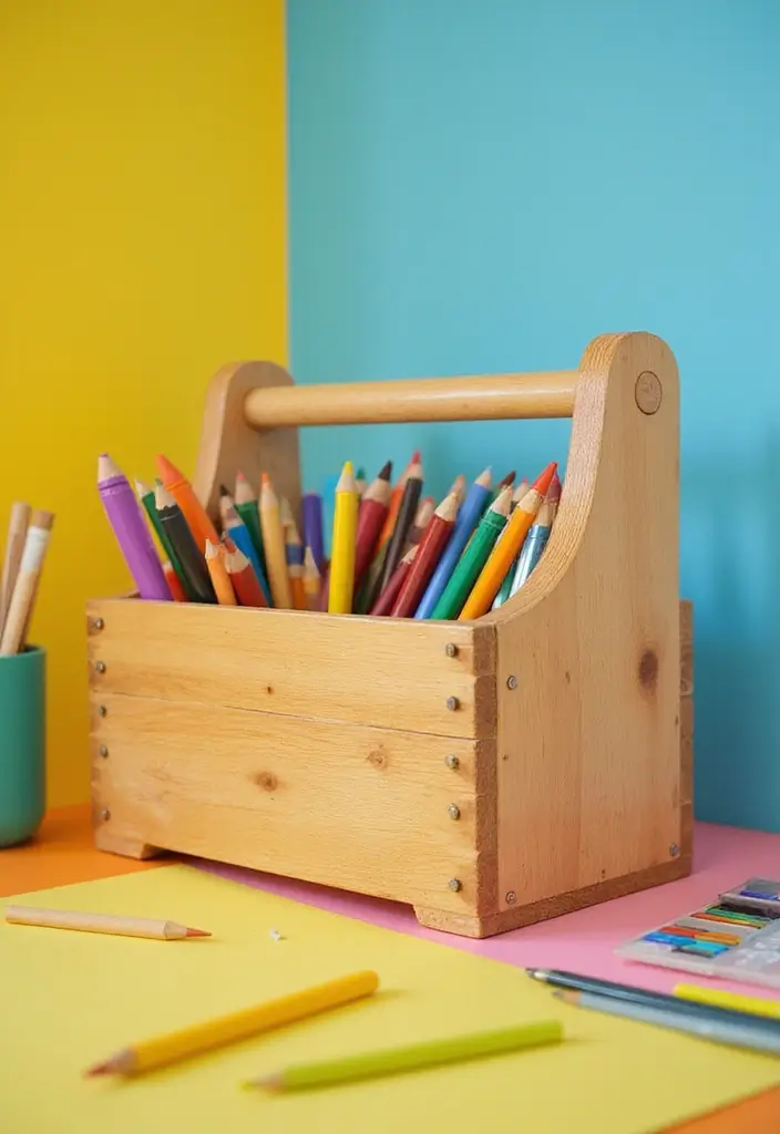 30+ Wood Box Ideas That Make Handmade Gifts Look Professional - 11. Wooden Toolbox for Kids' Crafts
