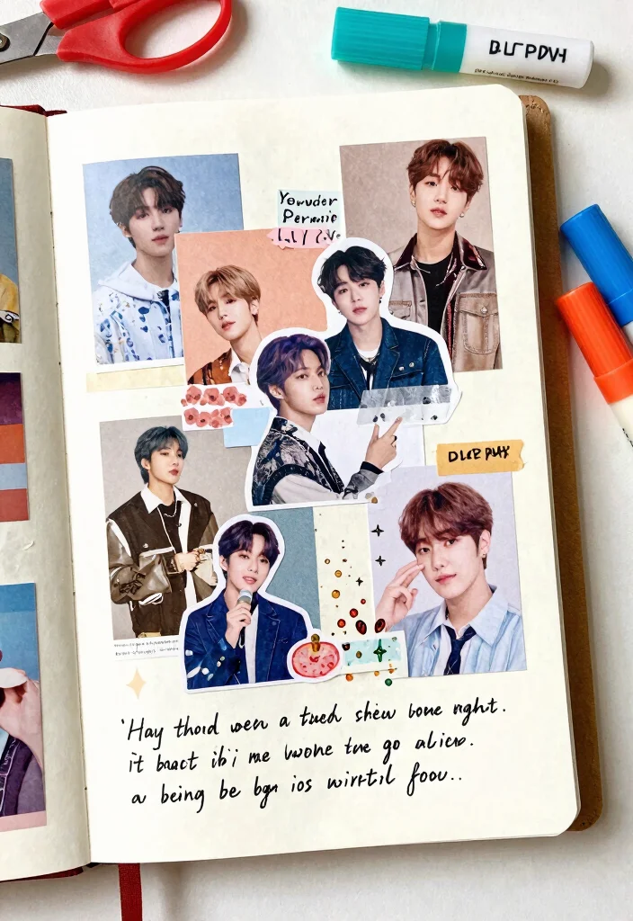 10 BTS Journal Ideas: Aesthetic and Creative DIY Layouts - 1. Fan Art Collage Layout 1
