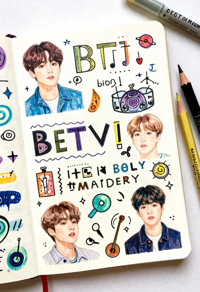 10 BTS Journal Ideas: Aesthetic and Creative DIY Layouts - 10. Creative Doodles and Illustrations 1