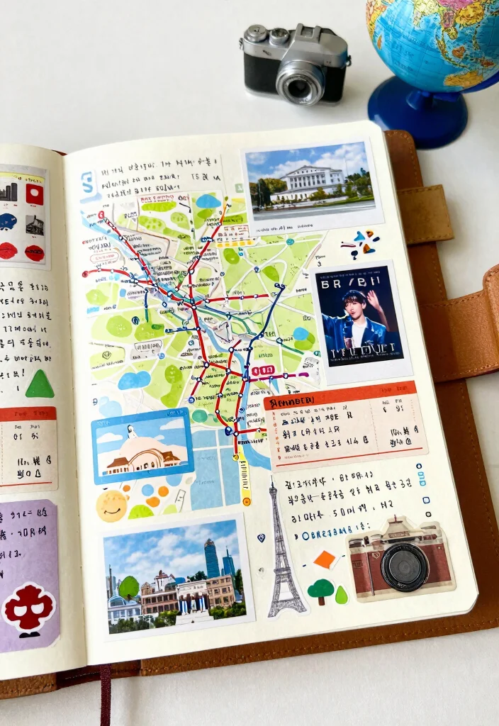 10 BTS Journal Ideas: Aesthetic and Creative DIY Layouts - 5. Travel Diary Inspired by BTS 1