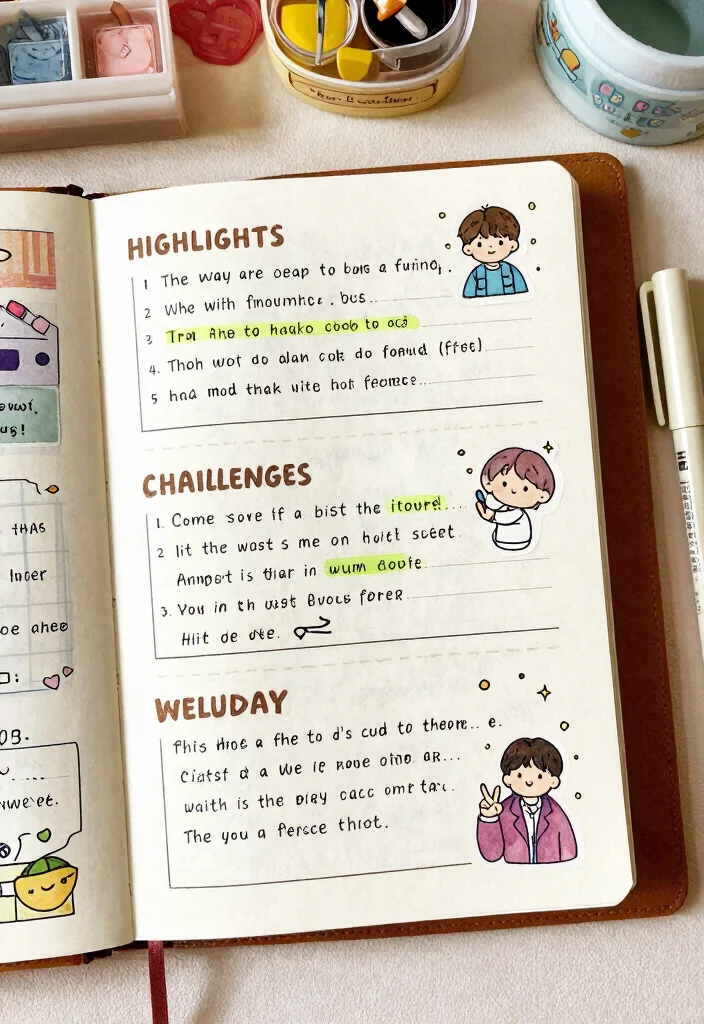 10 BTS Journal Ideas: Aesthetic and Creative DIY Layouts - 8. Weekly Reflection Pages 1