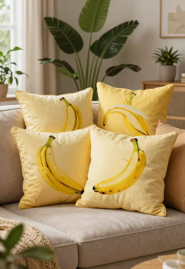 10 Banana Decoration Ideas: Fun and Unexpected DIY Decor - 3. Banana-Themed Throw Pillows 1