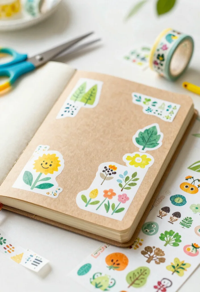 10 Brown Journal Ideas for Minimal and Cozy Aesthetic Pages - 7. Eco-Friendly Stickers and Washi Tapes 1