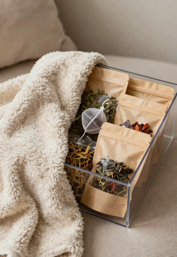 10 Clear Gift Box Ideas for Elegant DIY Packaging - 4. Cozy Comfort: Snuggly Blanket and Tea Box 1