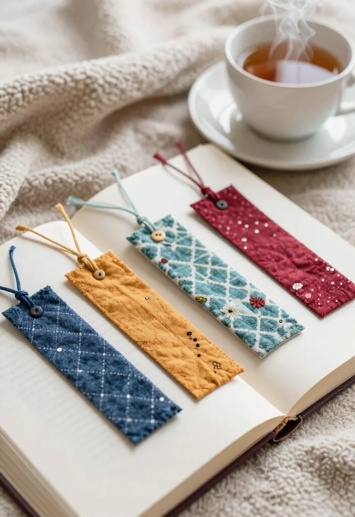 10 Cute Craft Ideas for Friends: Thoughtful DIY Gifts - 6. Fabric Scrap Bookmarks 1