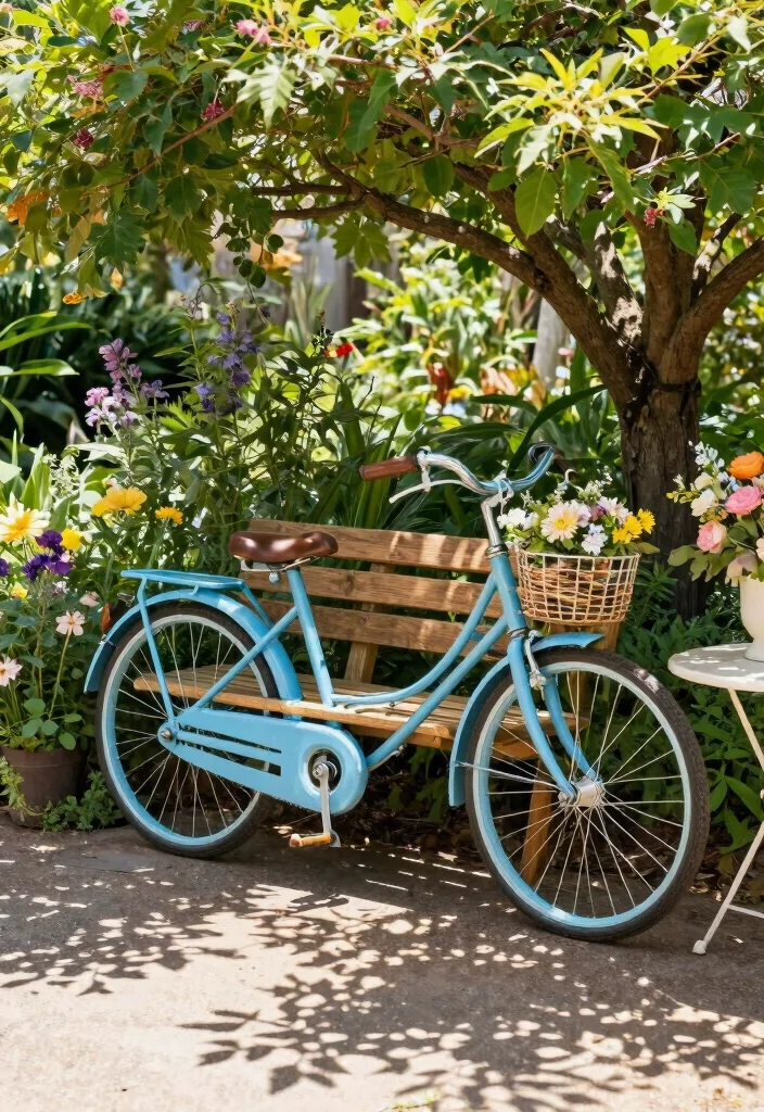 10 Cycle Decoration Ideas: Easy Outdoor DIY Projects - 3. Bicycle Garden Bench 1