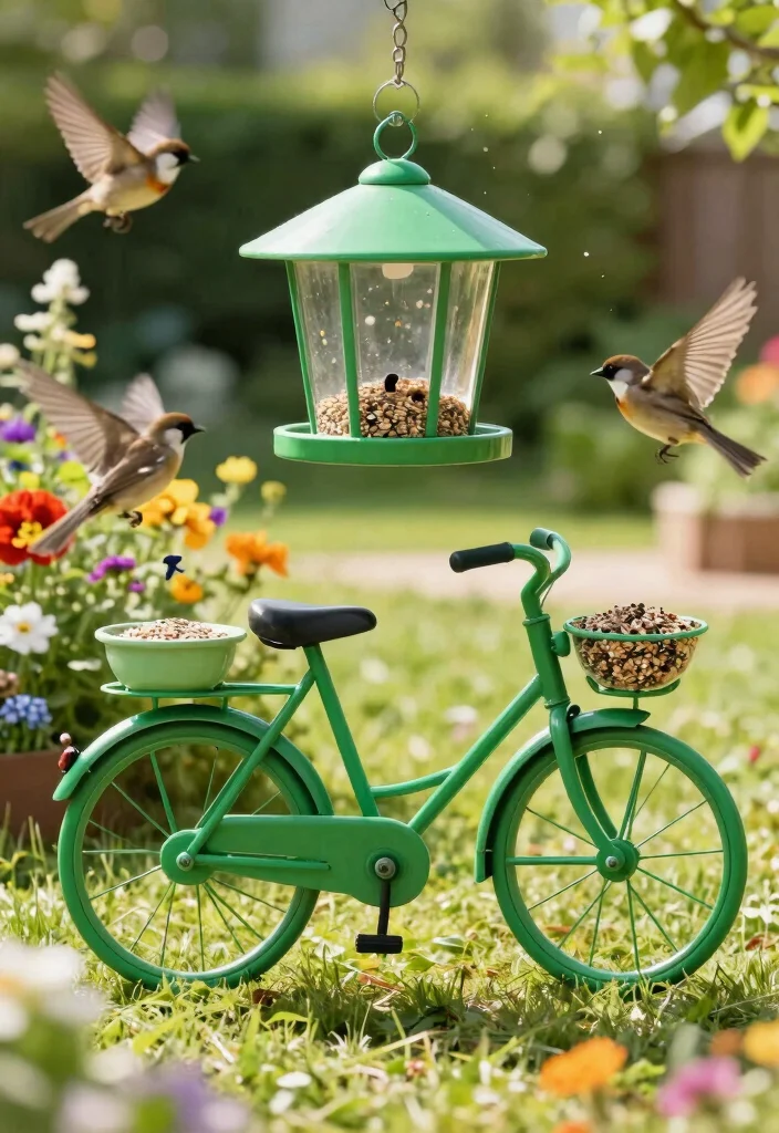 10 Cycle Decoration Ideas: Easy Outdoor DIY Projects - 6. Bicycle Bird Feeder 1
