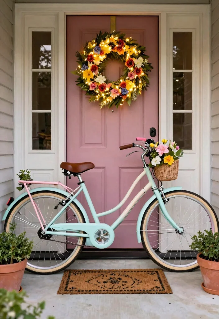 10 Cycle Decoration Ideas: Easy Outdoor DIY Projects - 8. Vintage Bike Door Decor 1