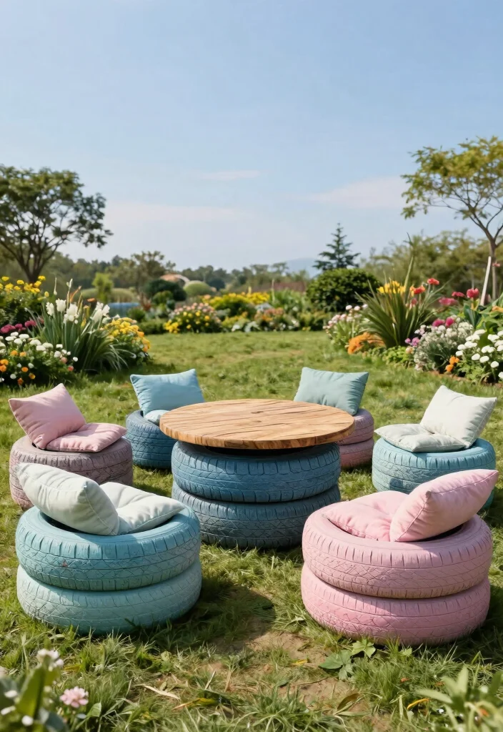 10 Cycle Tyre Decoration Ideas for Creative Outdoor Decor - 2. Cycle Tyre Garden Furniture 1
