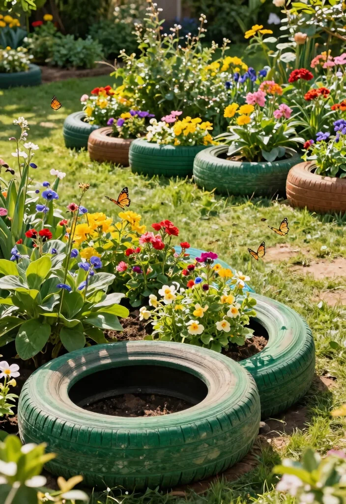 10 Cycle Tyre Decoration Ideas for Creative Outdoor Decor - 4. Tyre Garden Edge Borders 1