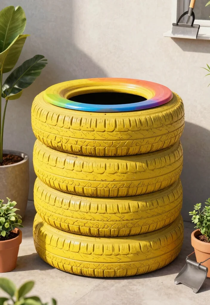 10 Cycle Tyre Decoration Ideas for Creative Outdoor Decor - 8. Functional Tyre Storage Units 1
