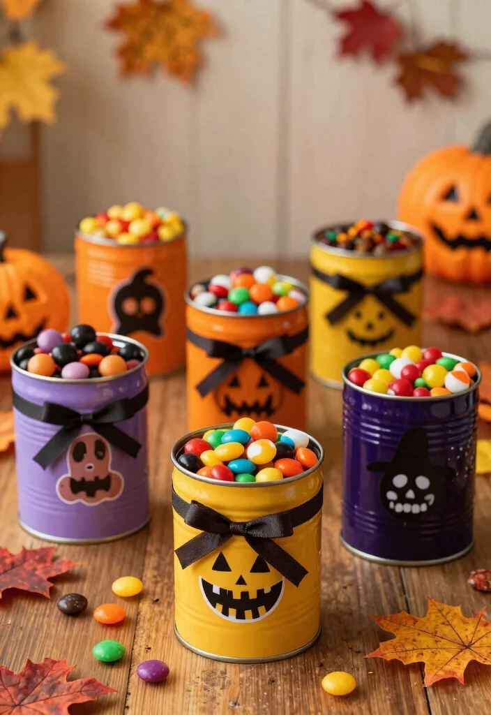 10 Halloween Candy Box Ideas: Fun DIY Party Decor - 1. Repurposed Tin Cans 1