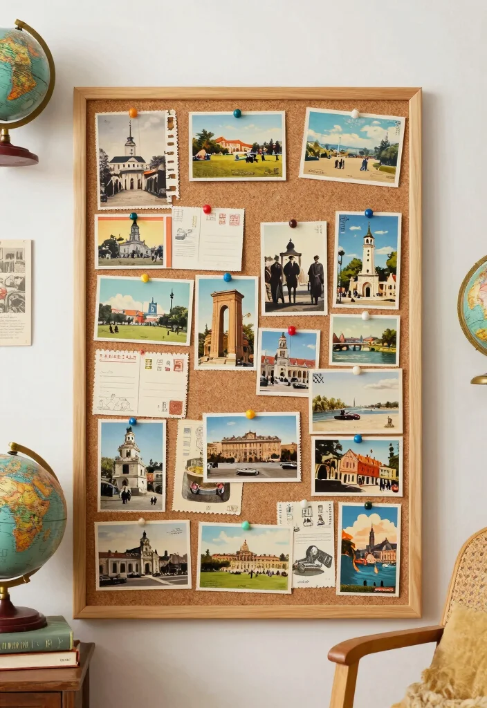10 History File Decoration Ideas Neat and Eye Catching - 5. Vintage Postcard Display Board 1