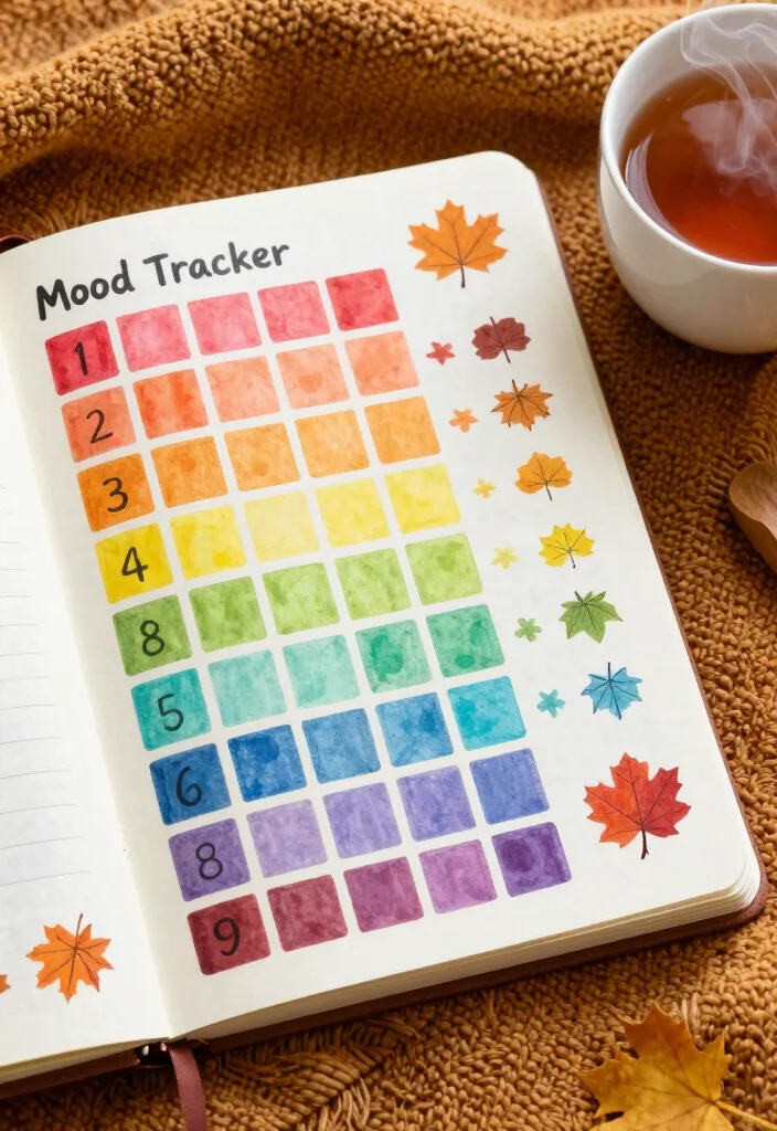 10 Journal Ideas September: Simple Seasonal Spreads - 4. Mood Tracker for Autumn Emotions 1