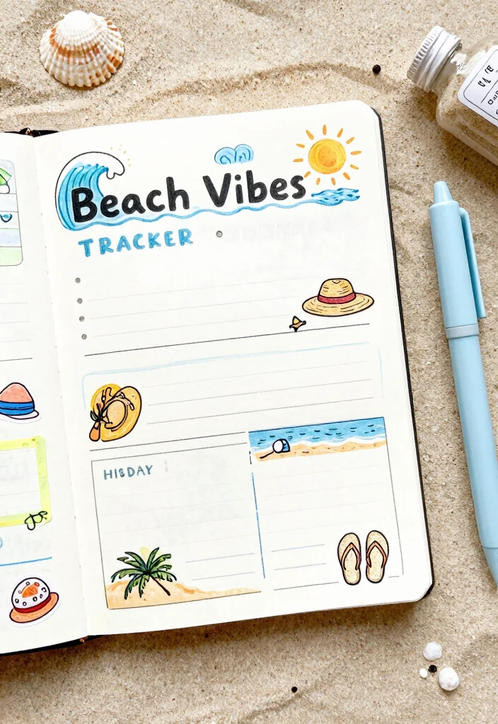 10 Journal Ideas for June: Fresh and Simple Layouts - 1. Beach Vibes Tracker 1