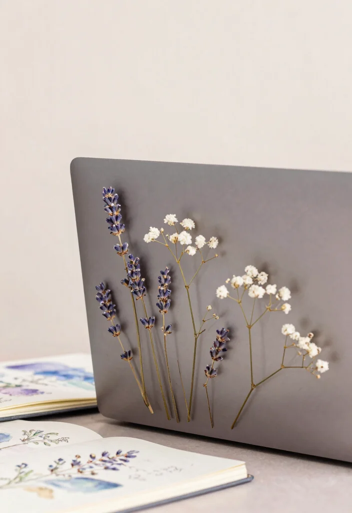 10 MacBook Decoration Ideas Aesthetic Without Stickers - 2. Dried Flower Accents 1