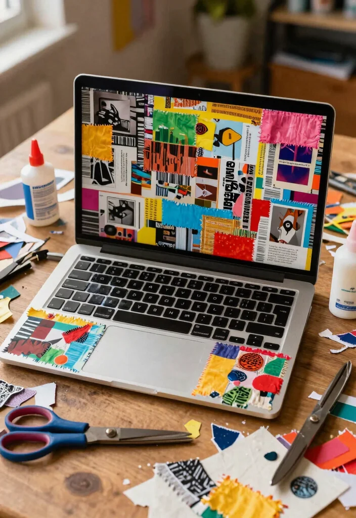 10 MacBook Decoration Ideas Aesthetic Without Stickers - 7. Upcycled Materials Art 1