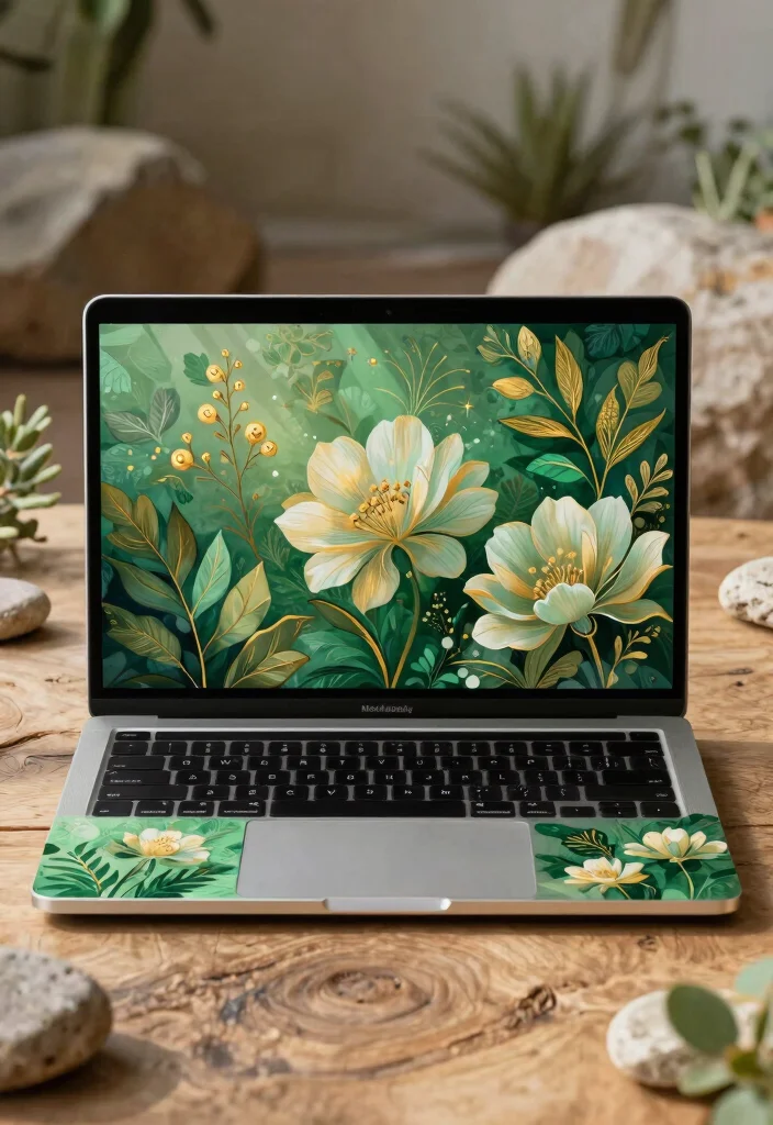 10 MacBook Decoration Ideas Aesthetic Without Stickers - 8. Nature-Inspired Decals 1