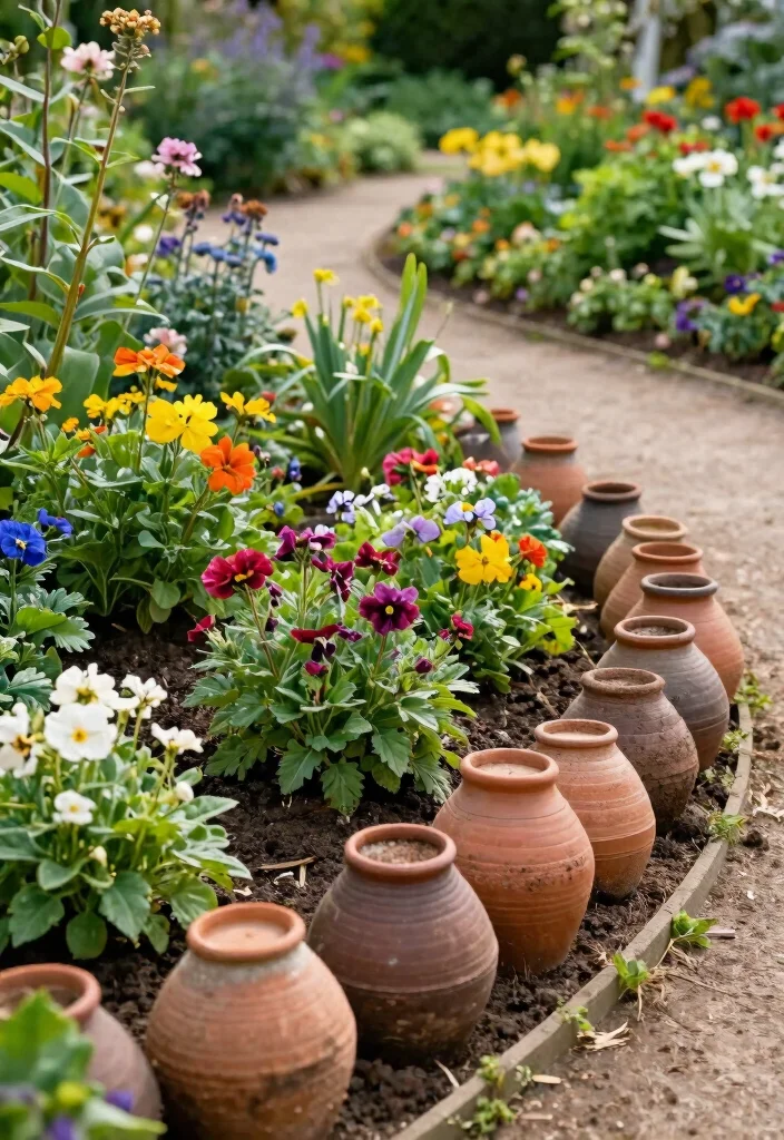 10 Mud Pot Decoration Ideas for Rustic Handmade Decor - 7. Rustic Garden Edging 1