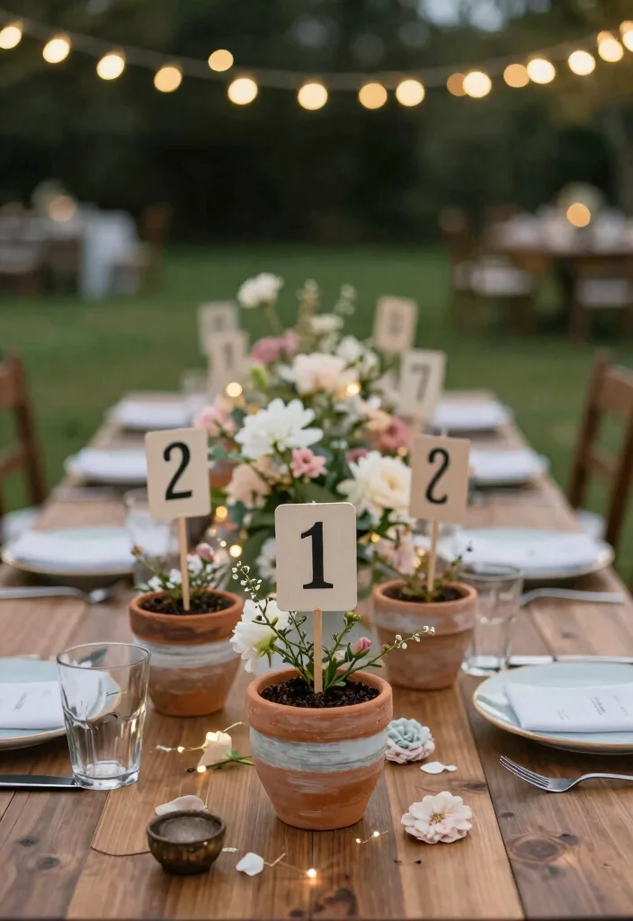 10 Mud Pot Decoration Ideas for Rustic Handmade Decor - 9. Unique Table Numbers for Events 1