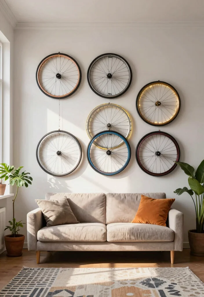 10 Old Cycle Decoration Ideas: Creative Upcycling Projects 1 10 Old Cycle Decoration Ideas: Creative Upcycling Projects - 1. Bicycle Wheel Wall Art 1