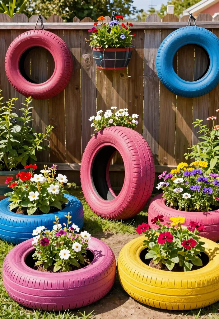 10 Old Cycle Decoration Ideas: Creative Upcycling Projects 5 10 Old Cycle Decoration Ideas: Creative Upcycling Projects - 5. Upcycled Bike Tire Planters 1
