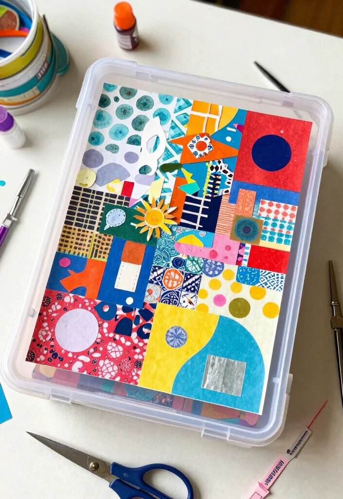 10 Plastic Box Painting Ideas to Instantly Upgrade Cheap Storage - 10. Mixed Media Collage 1