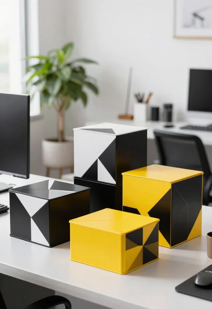 10 Plastic Box Painting Ideas to Instantly Upgrade Cheap Storage - 4. Geometric Bliss 1