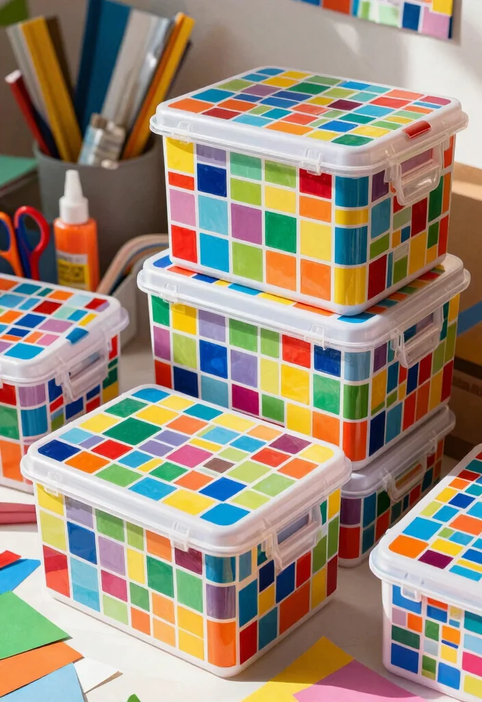 10 Plastic Box Painting Ideas to Instantly Upgrade Cheap Storage - 5. Mosaic Magic 1