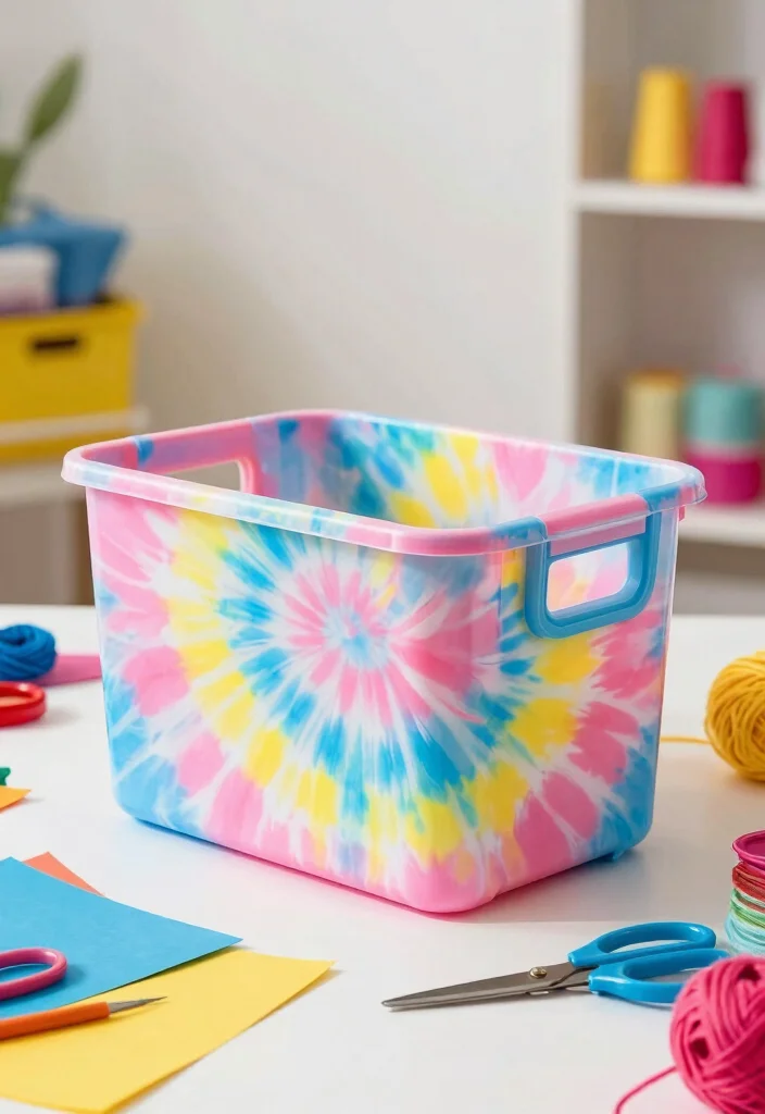 10 Plastic Box Painting Ideas to Instantly Upgrade Cheap Storage - 9. Tie-Dye Magic 1