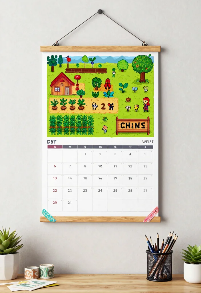 10 Stardew Valley Decoration Ideas for a Cozy Gamer Room DIY - 5. DIY Stardew Valley Calendar 1