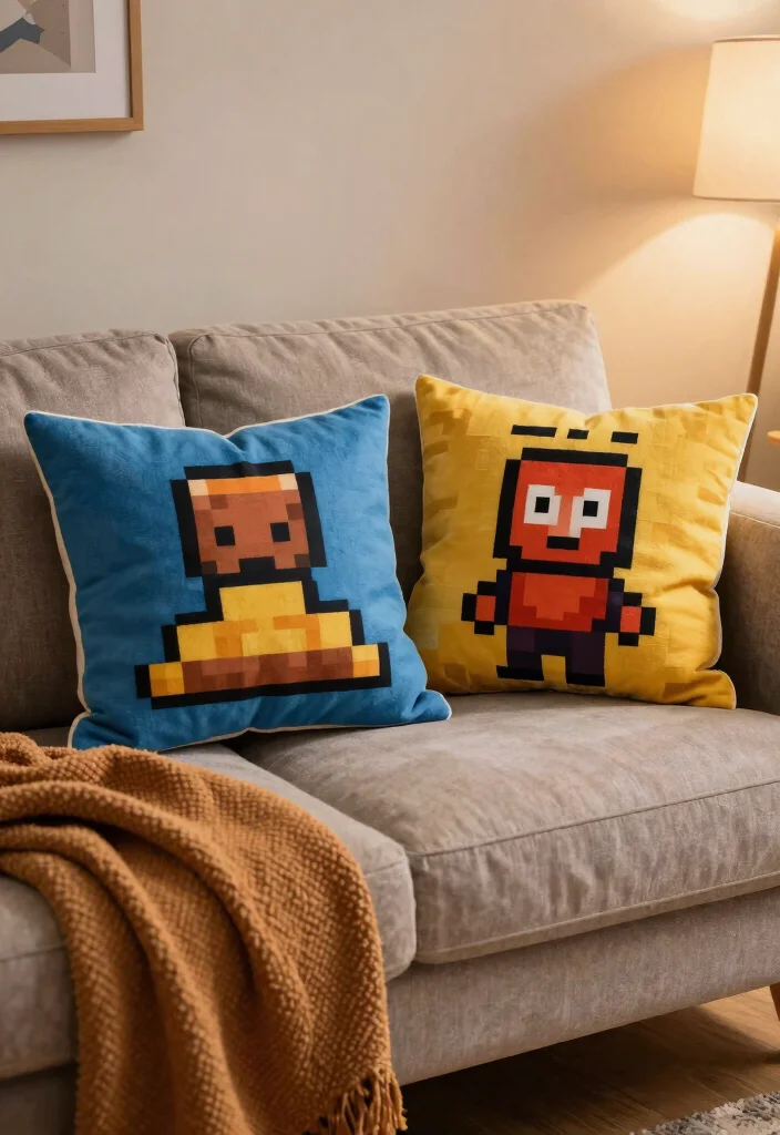 10 Terraria Decoration Ideas: Creative Gamer Inspired Decor - 5. Pixelated Throw Pillows 1