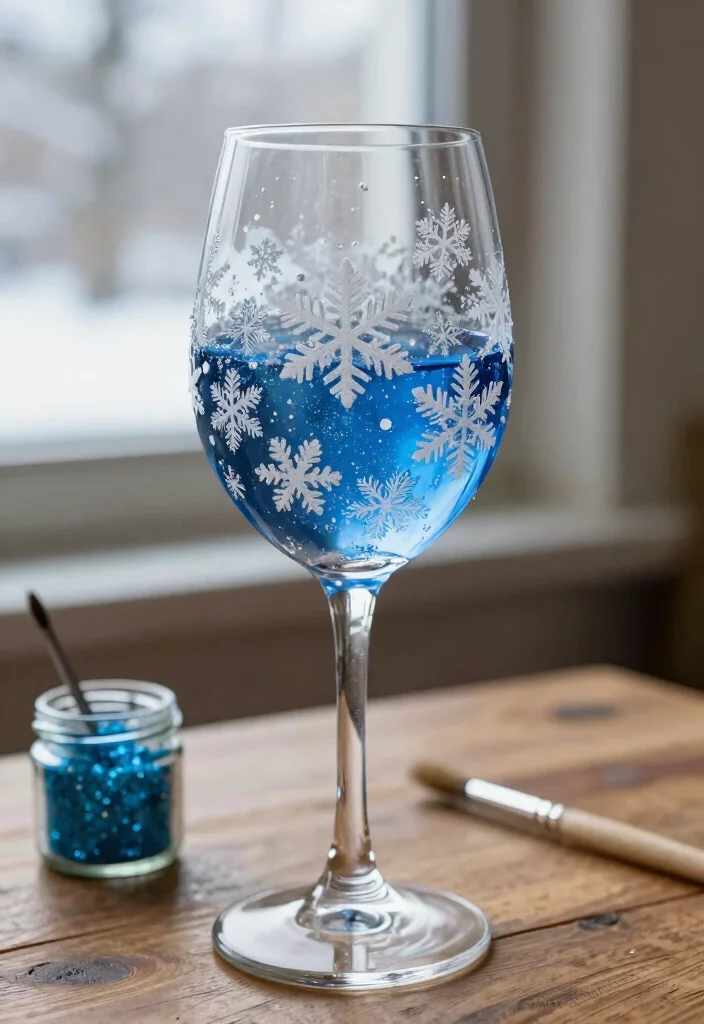 10 Wine Glass Painting Ideas Easy Enough for Beginners - 1. Festive Snowflakes for Winter 1