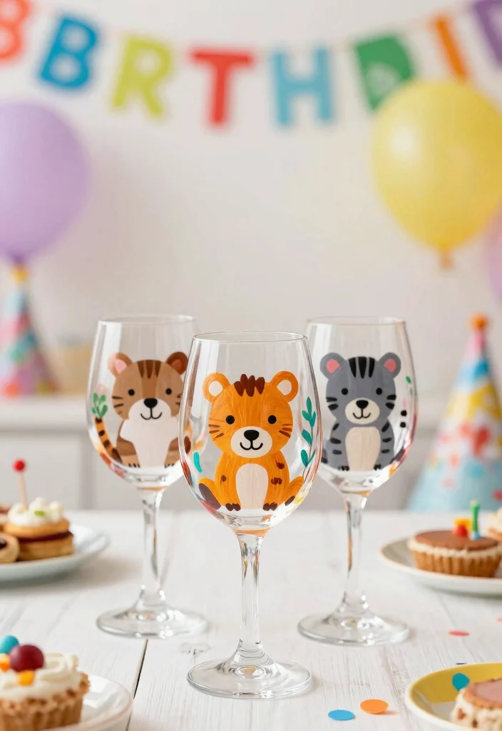 10 Wine Glass Painting Ideas Easy Enough for Beginners - 8. Cute Animals for Kids’ Parties 1
