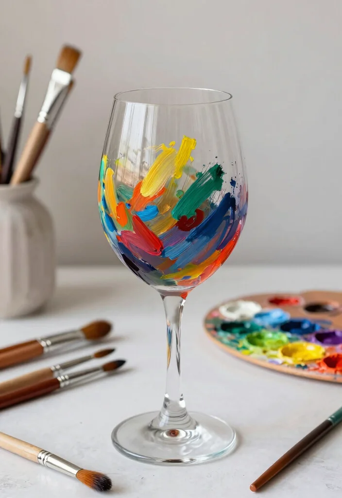 10 Wine Glass Painting Ideas Easy Enough for Beginners - 9. Artistic Brush Strokes for Unique Flair 1