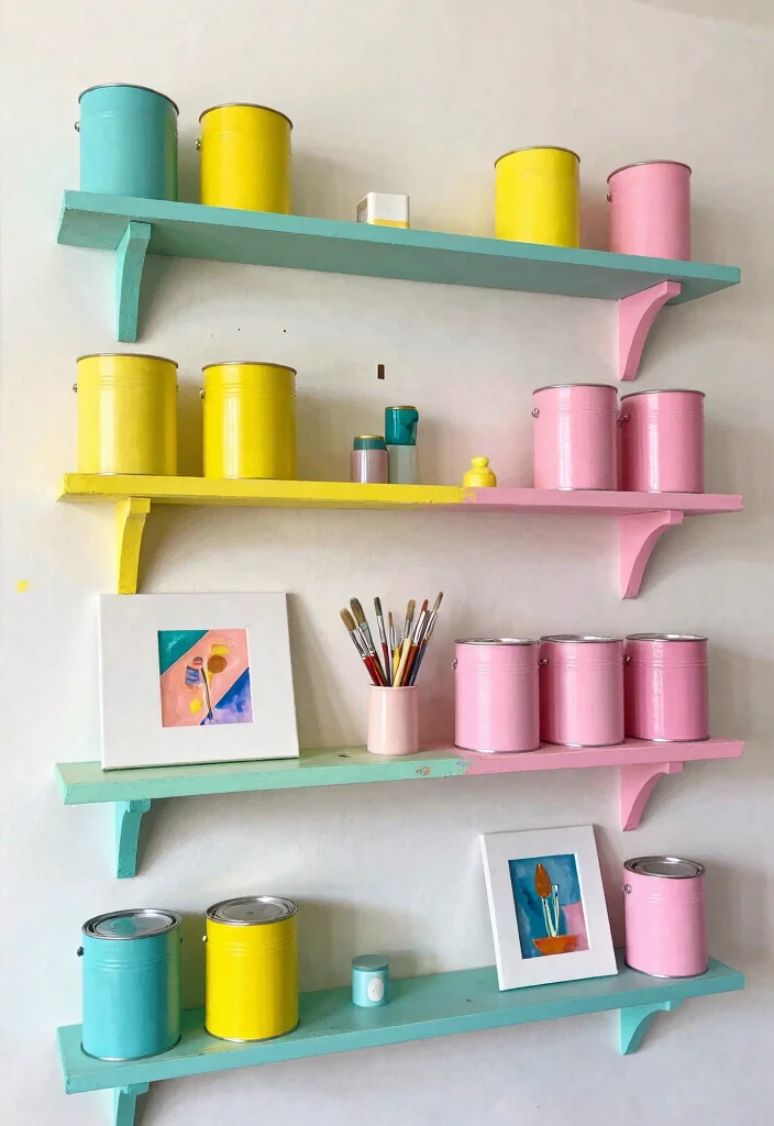 12 Art and Craft Room Decoration Ideas to Boost Creativity - 1. Upcycled Paint Can Shelves 1