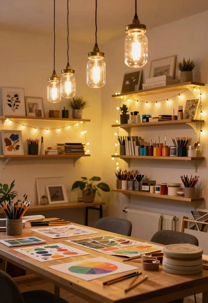12 Art and Craft Room Decoration Ideas to Boost Creativity - 11. Creative Lighting Solutions 1
